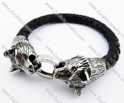 Stainless Steel Wolf Leather Bracelet - JB400011