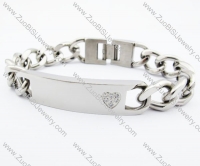 Stainless Steel CNC Rhinestones Heart Tag Bracelet - JB400019