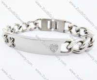 Stainless Steel CNC Rhinestones Heart Tag Bracelet - JB400019