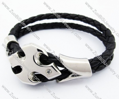 Stainless Steel 2 Lines Leather Bracelet with Batman - JB400039