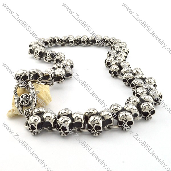 Motorcycle Chain Link Skull Necklace Huge in Stainless Steel