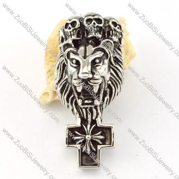 Stainless Steel Leo & Cross Skull Pendant -p000620