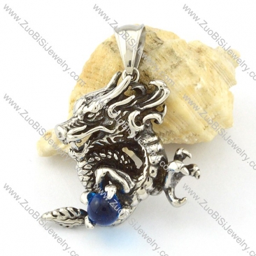 Stainless Steel Dragon Pendant with light blue ball -p000810