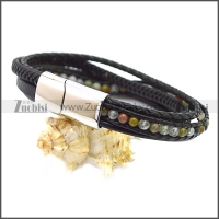 Stainless Steel Leather Bracelet b009808H5