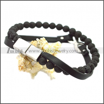 Stainless Steel Leather Bracelet b009814H