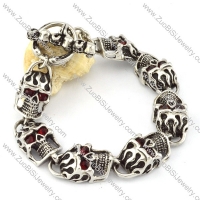 Red Demon Eye Bracelet connected with 7 Fire Skull Heads for Mens - b000712