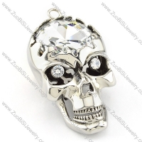 clean-cut nonrust steel large Clear Stone Skull Pendant with clear rhinestone for men & bikers - p000470