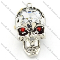 good-looking 316L big Clear Stone Skull Pendant with red rhinestone eyes for men & bikers - p000472