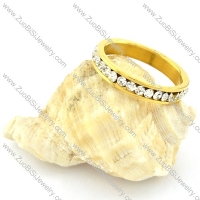 Gold Plating Stainless Steel Wedding Ring CNC Clear Zircon -r000632