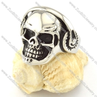 Musician DJ Sugar Skull Ring with earphone in 316L Stainless Steel -r000668