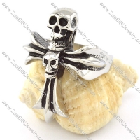 Double Skull Heads Ring in Stainless Steel -r000693