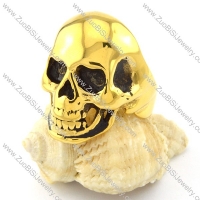 Shiny Gold Mens Bareheaded Skull Ring in Stainless Steel in medium size -r000721