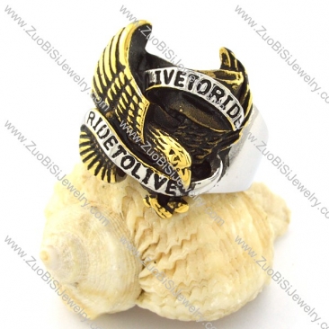 Mixed Silver and Gold Plating LIVE TO RIDE Eagle Ring in Steel for Motorcycle Bikers -r000725