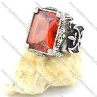 Champion Ring with Large Square Facted Clear Red Stone in Stainless Steel for Mens -r000727