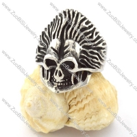 Long-hairs Skull Ring in Stainless Steel for Motorcycle Bikers -r000738