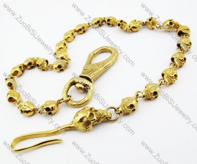 Gold Stainless Steel Skull Wallet Jean Chain with 25 Skull Head -JY010002