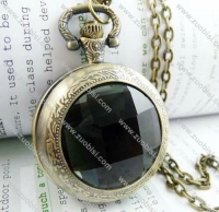 Black Faceted Plastic Watch Face Pocket Watch -PW000188