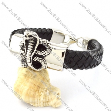 Black Leather Snake Bracelet for Men -b001002