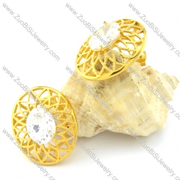 Gold Flower Earrings with Big Clear Facted Zircon Stone -e000558