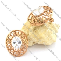 Gold Flower Earrings with Big Clear Facted Zircon Stone -e000559