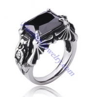 Punk Style Dragon Ring with Dark Black Facted Square Stone -JR350007