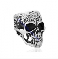 flower tattoo skull ring JR350182