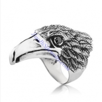 Large Eagle Ring in 316L Steel with Black Rhinestone -JR350233