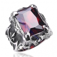 Aggressive Male Ring in Stainless Steel with Facted Red Square Stone Ring -JR350251