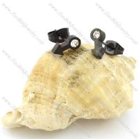 Black Cutting Boy Sign Earring in Stainless Steel with 1 clear Rhinestone -e000586