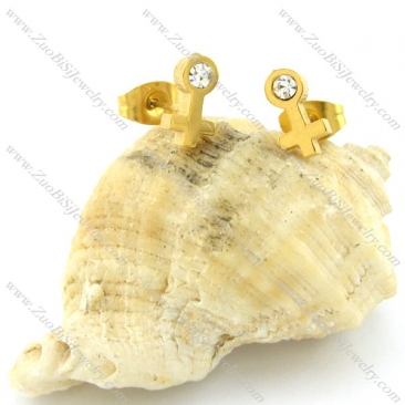 Unique Yellow Gold Cutting Girl Sign Earring in Stainless Steel -e000587