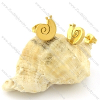 Yellow Gold Unique Cutting Snail Earring in Stainless Steel -e000603