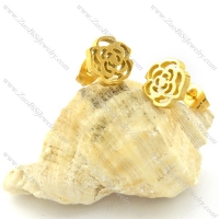 Yellow Gold Plated Unique Cutting Rose Earring in Stainless Steel -e000615