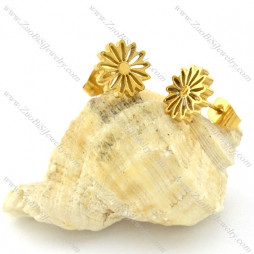 Unique Gold Tone Cutting Flower Earring in Stainless Steel -e000618