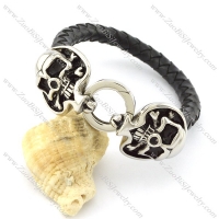 Two Sweet Heart Skull Heads Bracelet with Leather Cord -b001324