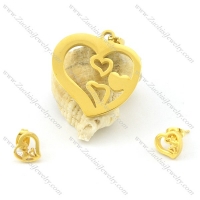 gold steel hear pendant and earring s000845
