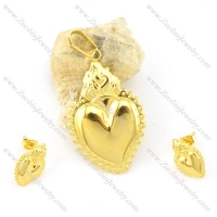 gold stainless steel heart-shaped jewelry set s000839