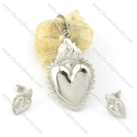 316L stainless steel heart-shaped pendant and earring s000838