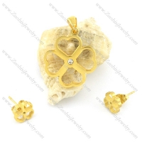 gold steel four-leaf clover jewelry set s000837