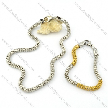 steel corn chain jewelry set included silver necklace and 2 tones bracelet -s000707