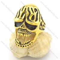antique gold fire skull ring r001492