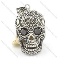 5.3cm big flower skull pendant with 2 black crystals p001596