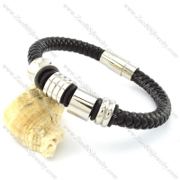 leather bracelets in black color with 4 steel metal accessories for men -b001461