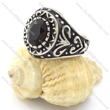 stainless steel mens' rings with round black facted stone -r001061