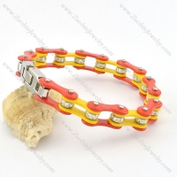 red and yellow motorcycle chain bracelet with clear crystals ball and steel tone clasp b002060