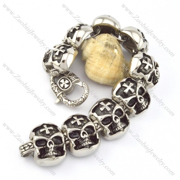 9 cross skull heads bracelet for motor biker b002051
