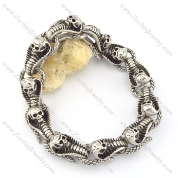 stainless steel bracelet comprised 11 snake shaped skull heads b002045