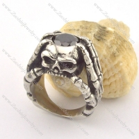 stainless steel skull ring with 1 big black faceted zircon r001354