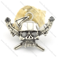 black solid zircon eye skull pendant with two-gun p001519