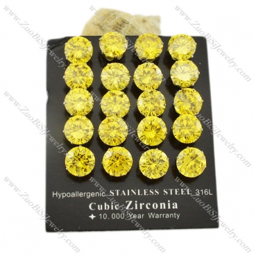 10mm clear yellow round zircon wedding stud earrings -e000633