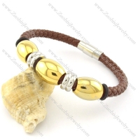 gold plating steel brown leather bracelets b001603